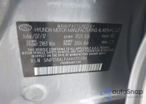 2017 Hyundai Elantra Value Edition z USA, uszkodzony, nr VIN 5NPD84LF6HH201384